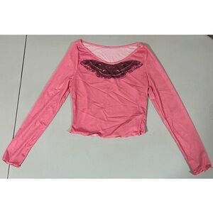 Pink Butterfly Moth Graphic Fairy Mesh Long Sleeve Shirt Top Blouse Size M 🎀✨